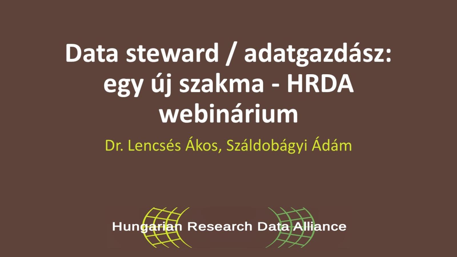 Esemény címe barna háttér előtt fehér betűkkel alul HRDA logó